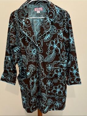 koi Brown & Aqua Floral Print Scrub Jacket